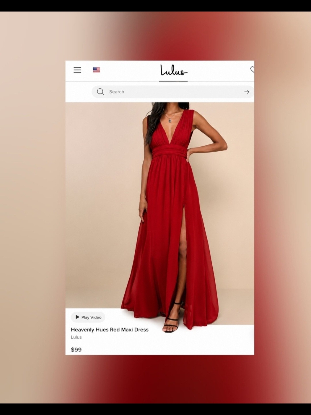 Lulu's Red V-Neck Maxi Dress with Thigh Slit